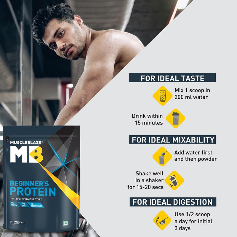 MuscleBlaze Beginner's Whey Protein (Chocolate, 1 kg / 2.2 lb) No Added Sugar, Faster Muscle Recovery & Improved Strength