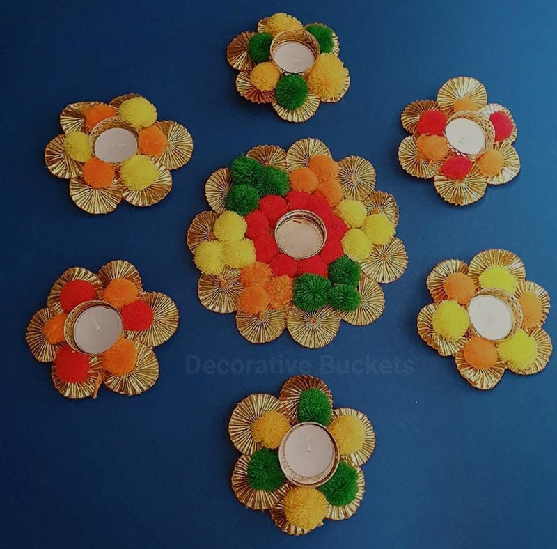 SellPlus Handmade Tea Light Rangoli Set of 7 Decoration Item for Home Décor Diwali Festival, Navratri, Wedding