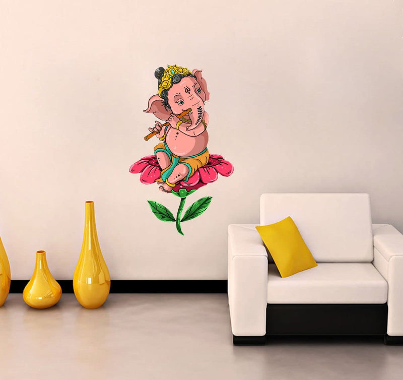 Decor Kraft Ganesh Ji With Flower Wall Sticker & Decal,Size- 58 Cm X 45 Cm,Religious