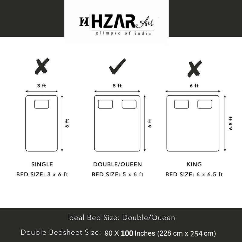 HZAR ART Queen Size Premium 100% Cotton Bedsheet for Double Bed with 2 Pillow Covers | 240 TC Flat Sheet | Jaipuri Print Double BedSheet Cotton (Flame,90 X 100 Inches) SSBS102