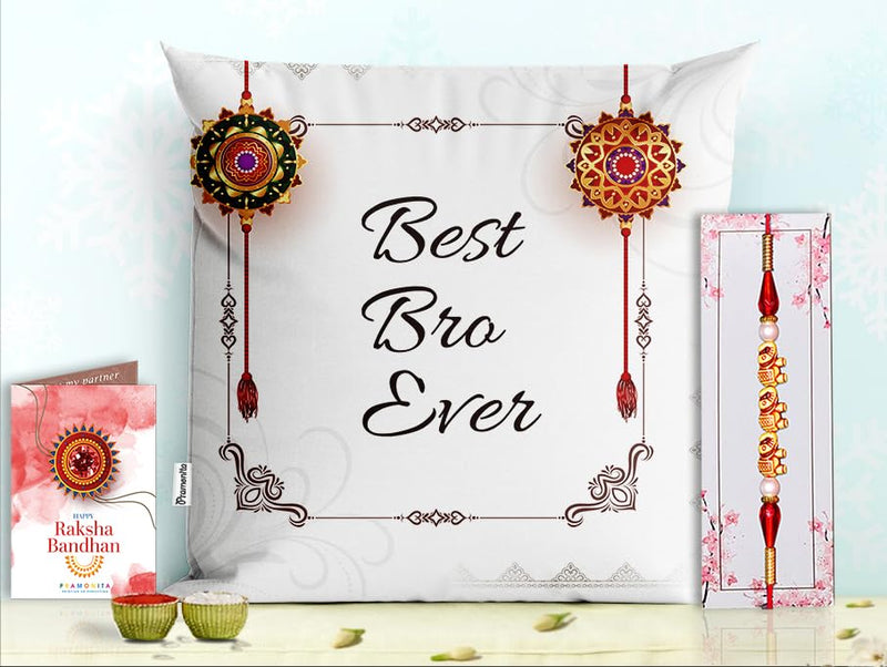 Pillow Rakhi for Brother with Gift - Rakhi with Rakhi Cushion with Filler Greeting Card- Rakhi for Brother, Gifts for Brother, Gifts for Rakhi, Gifts for Rakshabandhan Rakhi Gifts-PE-CU-18