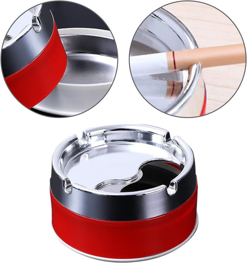AFFODYL - Stainless Steel & Plastic Base Portable Ashtray Spinning Lid Modern Tabletop Ashtray With Non Slip Stronger Base for Home Office Indoor or Outdoor for Men & Women (Multi)(pack of 1)