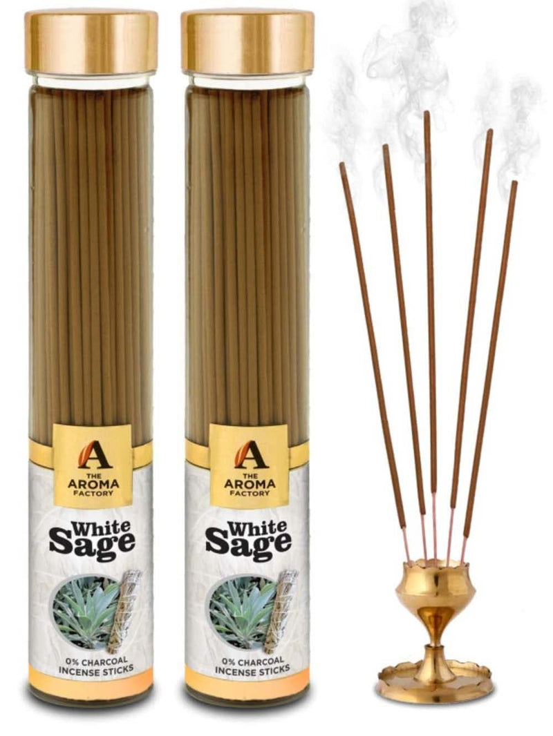 The Aroma Factory Organic White Sage Agarbatti for Pooja, No Charcoal Incense Sticks,100% Herbal Fragrance Agarbathi, (Bottle Pack of 2x100g)