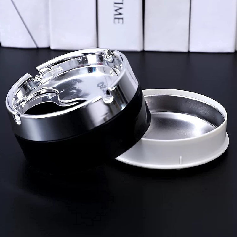 BLUE EARTH Stainless Steel Windproof Revolving Tabletop Decor Closed Printing Unbreakable Ashtray, Multicolour