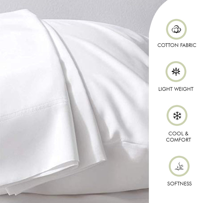 LINENWALAS Cotton 400 TC Pillow Cover, Set of 2 Pillowcovers in White, Standard Size Pillowcase, Pillow Covers with Envelope Closure (17x27 Inch, White)