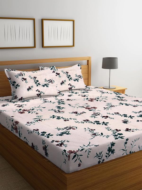 HOMICON Premium Cotton Flat Double Bedsheets with 2 King Size Pillow Covers | Double Bed Breathable | Wrinklefree | Ultrasoft 220 TC Supersoft | 90x90 Inches, 7X7.5 Feet, Floral Cream