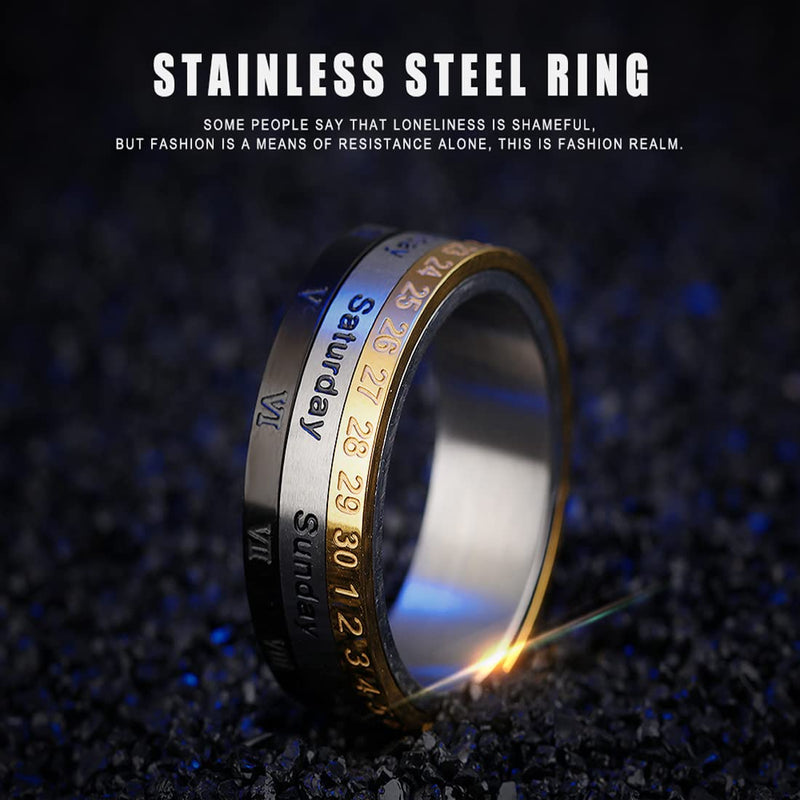 Yellow Chimes Revolving Calender Stainless Steel Rings for Men and Boys