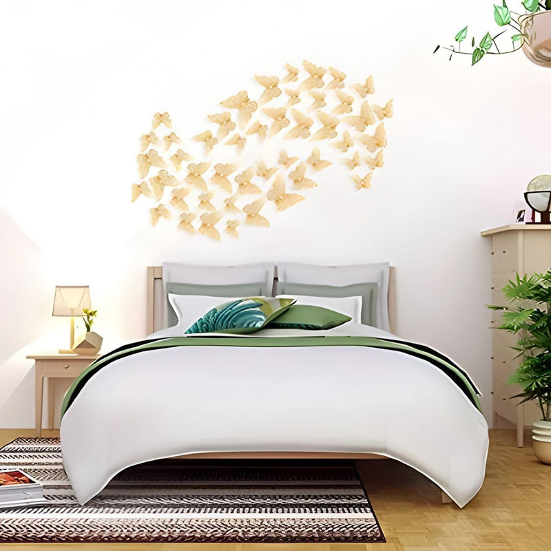 Adbee 12 pcs 3D Home Decor Butterfly with Sticking Pad Metallic Butterfly Decoration Party Event Wall Sticker (Golden)