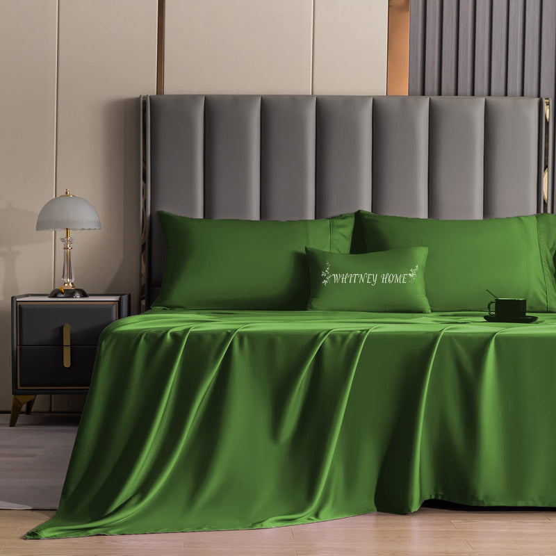 Green King Size Sheet Set 4 Piece Hotel Luxury Bamboo Bed Sheets Soft Breathable Lightweight Fitted Sheet 16" Extra Deep Pocket Pure Cooling Bamboo Sheets Wrinkle Free Durable 105" x 102" Flat Sheets