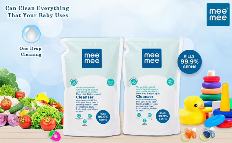 Mee Mee Anti-Bacterial Baby Liquid Cleanser 1.2 L | Kills 99.9% Germs | Feeding Bottle Cleaner Liquid vessel | nipple cleaning | milk bottle | clothes | Accessories and Toys (Refill Pack)