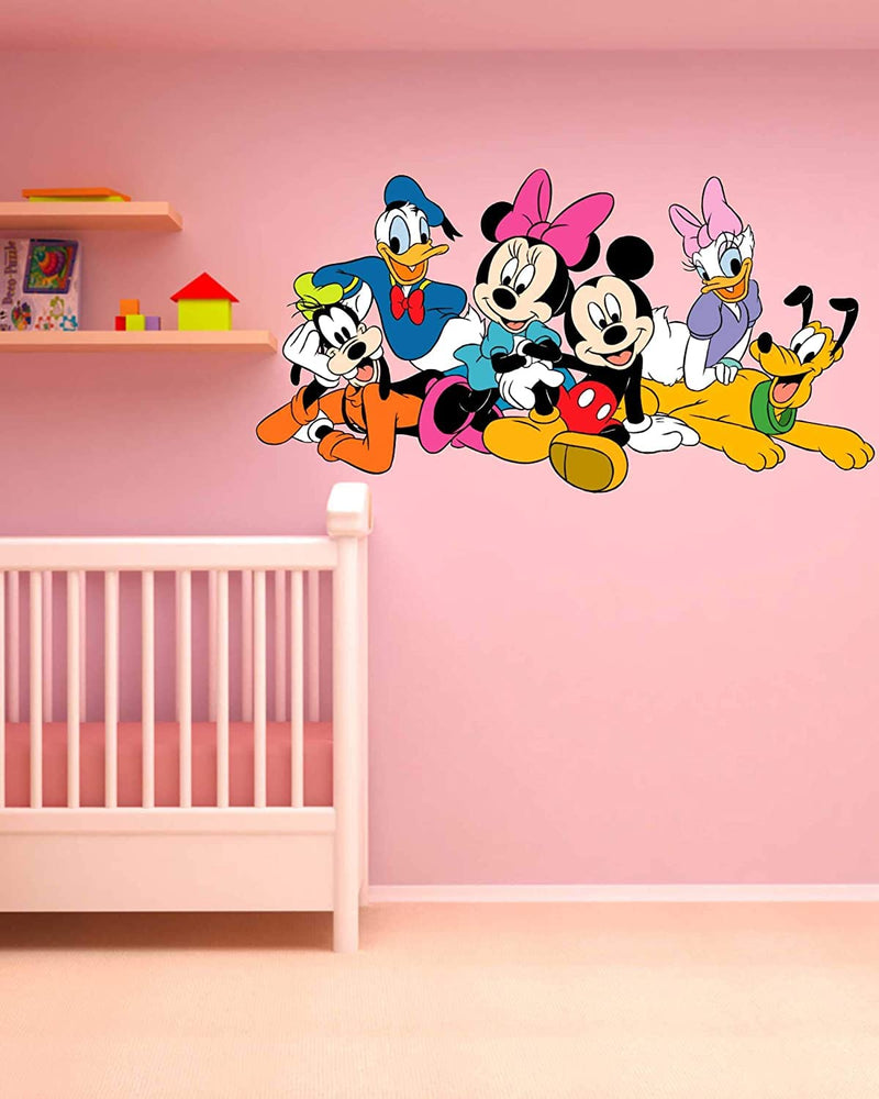 Akki Wold Disney Cartoon Group Mickey Mouse,Minnie Mouse,Donald Duck Vinyl Wall Sticker for Kids Room, Play School (Medium) Size -