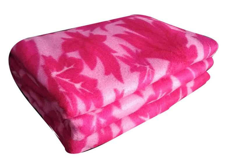 Visnik Leaf Print Woollen Quilt(Razai)/Blanket Cover(Single Bed) Pink