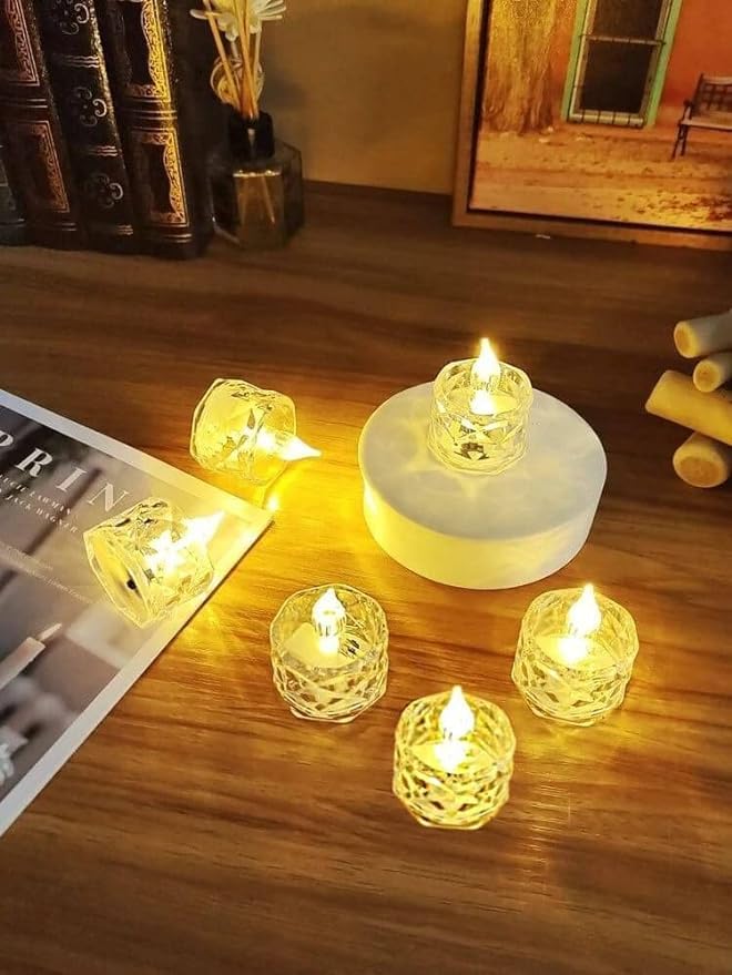 Smokless and Flameless Decorative Crystal Led Tea Light Candles for Diwali, Navratri Decoration (24 Pieces, Yellow, 2 cm) (24 Pices)