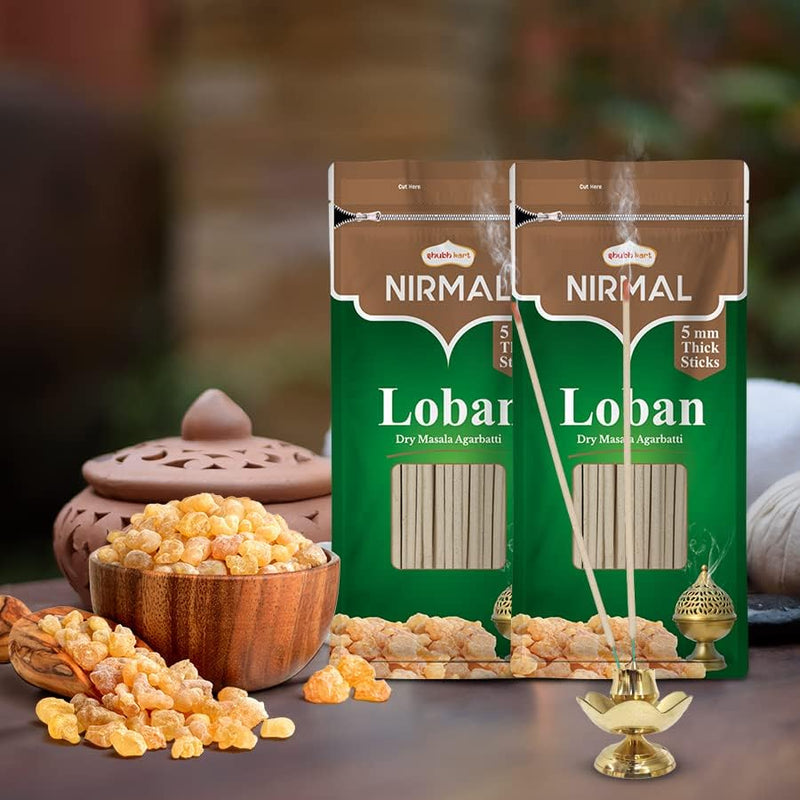 Shubhkart Nirmal Loban Dry Masala Agarbatti Zipper 125gms - 5mm Thick Sticks | Special Long Lasting Agarbatti for Puja, Havan, Rituals | Pooja Room Items for Aromatic Environment (Pack of 2)