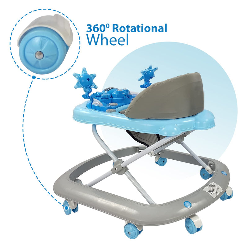 Dash Butterfly Baby Walker with 3 Position Adjustable Height Music & Light, Foldable Activity Walker, Baby 6-18 Months boy, Walker for Kids (Capacity 20kg | Blue)