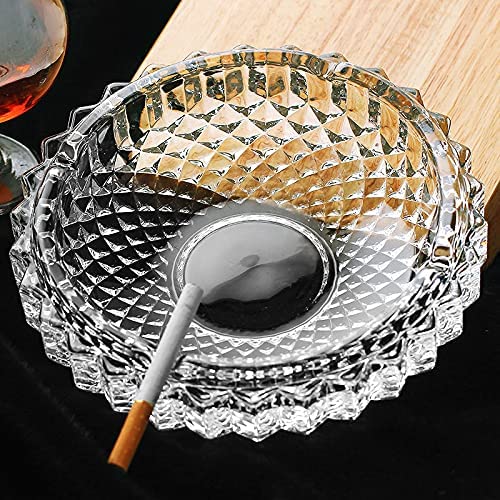 KREZON Ashtray Glass Round Cigar Cigarette Table top Ash Tray Indoor Outdoor Home Decor Set of (1)