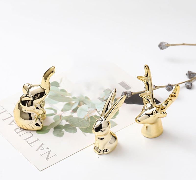 Ardax Ceramic Animal Figurines Ornaments, Gold Home Decor Sculptures and Statues Handmade Artware Gifts (Rabbit)