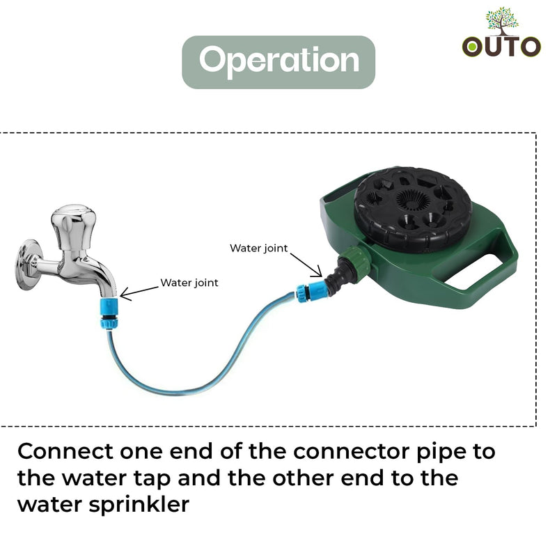 OUTO Garden Sprinkler 8 Spray Patterns Large Area Coverage Adjustable Water Pressure Sprayer for Watering Plants Outdoor Lawn Yard Irrigation System