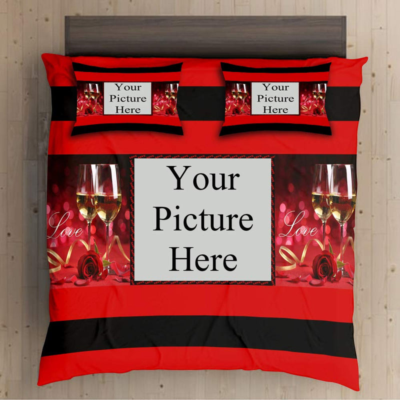 Ship Smart Velvet Fabric Personalized/ 4 Photo Bedsheet Red,Black 90x100 inch with 2 Pillow Covers Gifting Bedsheet for All Occassions Red,Black