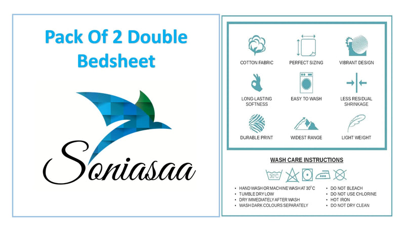 Soniasaa Prime Collection Combo Pack of 2 Double Bedsheet with Free 4 Pillow Covers | 156 TC Soft Cotton-Blend 230X228 Cm Combo Double Bedsheet for Double Bed