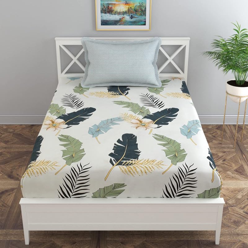 Florida Reeva Bedsheet for Single Size Bed with Pillow Covers and Made of Cotton with Floral Print