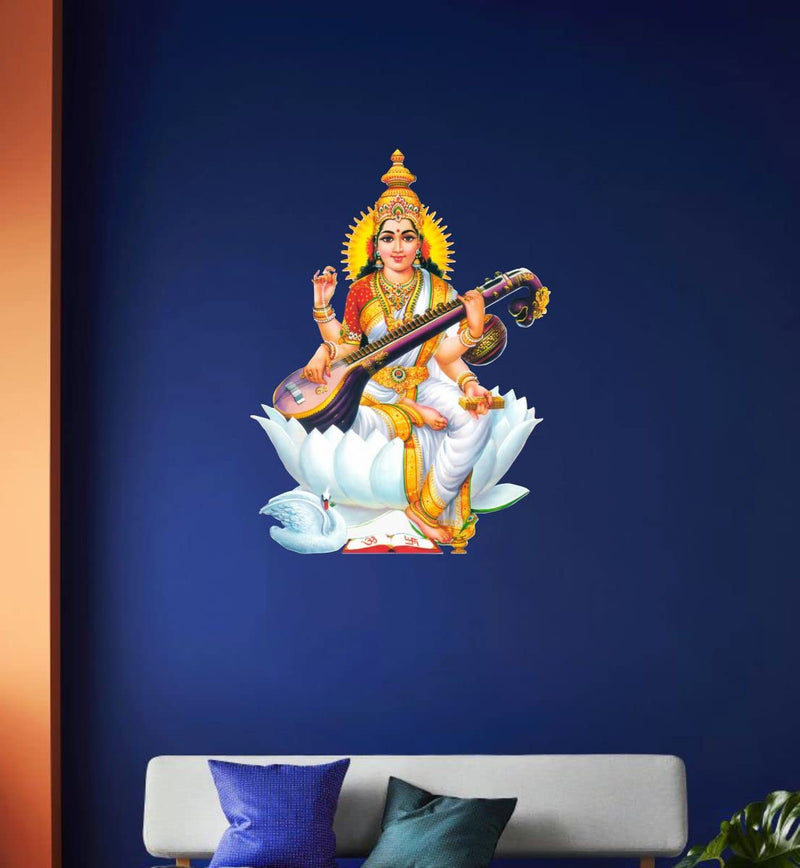 Decor Kraft Vinyl Saraswati Maa Wall Sticker & Decal,Size- 55 Cm X 32 Cm,Religious