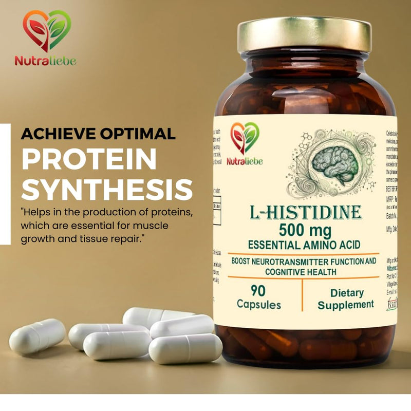 NutraLiebe L-Histidine 500mg - Essential Amino Acid, 90 Capsules for Protein Synthesis and Tissue Repair