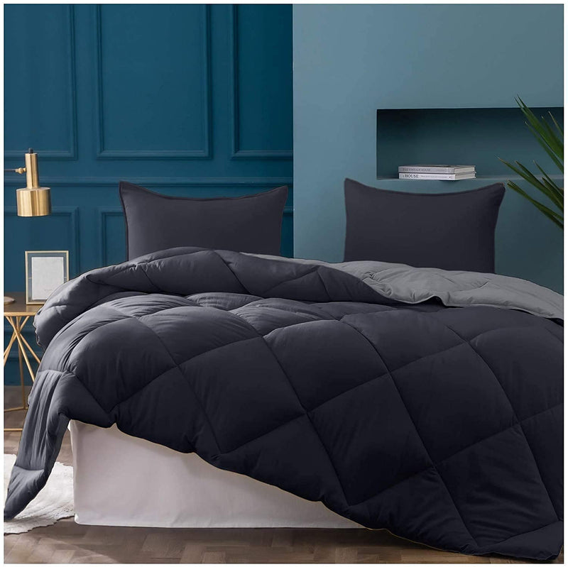 Dream Homme 180 GSM Microfibre Reversible Quilt for Single Bed | AC Comforter Blanket Duvet for Summer (Grey & Black)