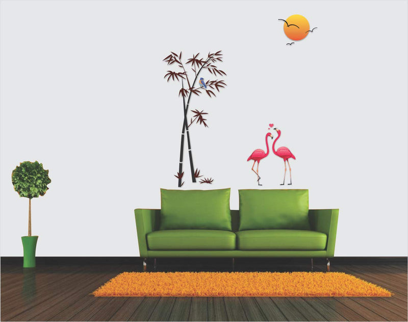 Flamingos and Bamboo Self Adhesive VinylWaterproof Decorative Wall Stickers for Hall, Bedroom, Kitchen and Furniture