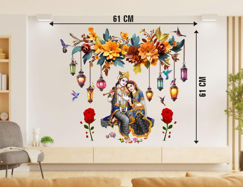 Design Zoo Radha Krishna Flowers & Jhoomar Wall Sticker