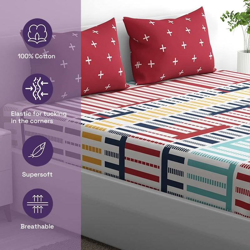 100% Cotton 152 TC Fitted Bedsheet with 1 Pillow Cover | ColorPlay Single, 72" x 36", ColorPlay| 1.83m x 91cm