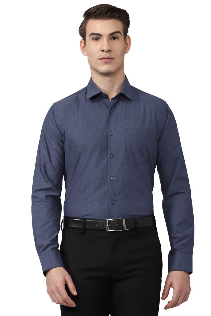 Van Heusen Men's Solid Slim Fit Formal Shirt (VHSFRSLBJ74217_Navy 42)