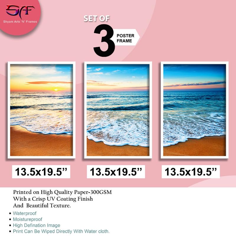 SAF paintings Set of 3 Sea and waves Wall Painting for Home Decoration SA-WHITEMX33599