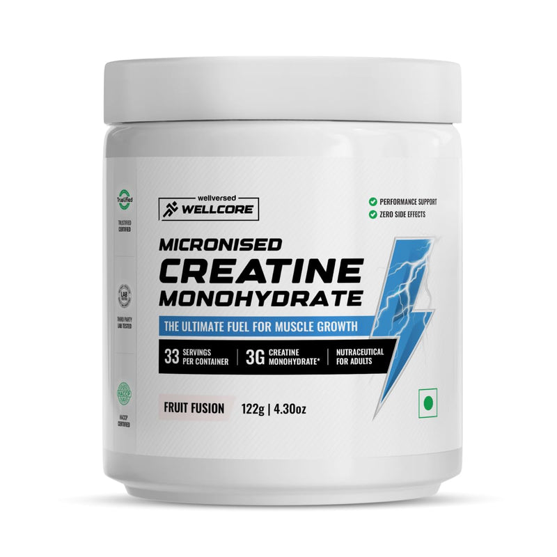 Wellcore - Pure Micronised Creatine Monohydrate(Fruit Fusion, 33 Servings) | Rapid Absorption | Enhanced Muscle strength & Power