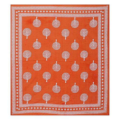 JAIPUR PRINTS Cotton Blend Traditional Jaipuri Printed Double Bedsheet for Double Bed King Size with 2 Pillow Covers - Orange