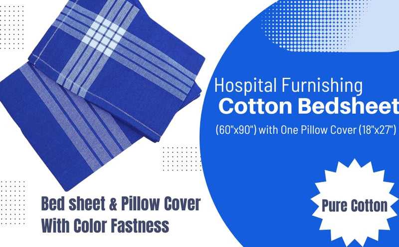 MAMRAJ 100% Cotton Hospital Bedsheet/Hospital Blanket/Hotel Bedsheet/Home use Single Size 2 Bedsheet with 2 Pillow Cover || 60 inch 90 inch|| [2+2] (Blue)