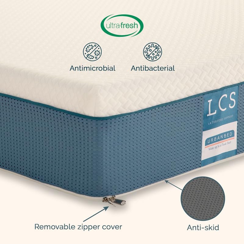 UrbanBed LatexCore Support Diwan Bed Mattress | 15-Year Warranty | HR Latex Foam with Pincore Holes | Dual Side Mattress | UltraFresh Treated Cover | 120-Night Trial (72"x48"x6") Firm & Medium Soft