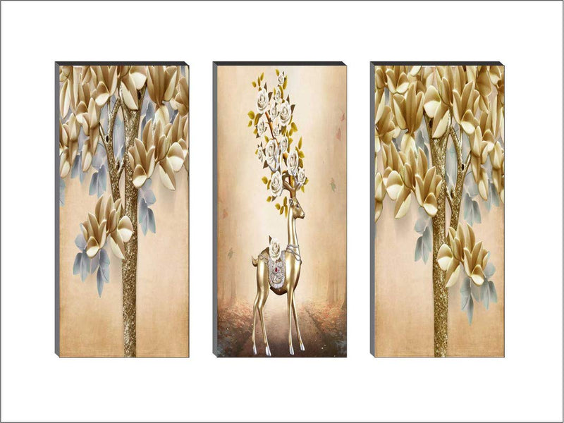 SAF 6MM MDF Board Reindeer Flower Multi-Effect Design Painting 15 Inch X 18 Inch BANFJ88