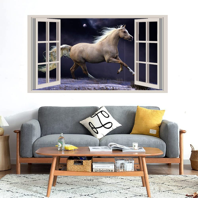 GADGETS WRAP Printed Wall Decal Sticker Fake Window Style Decal (90cm x 50cm) - Horse at Night