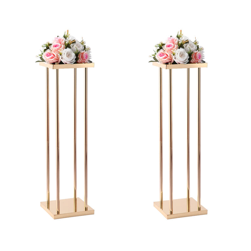 VINCIGANT Gold Wedding Flower Stand Vase Column,Metal Flower Arrangement for Wedding Party Dinner Centerpiece,Pack of 2，Height 31.5"