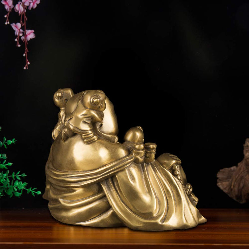 Brass Statu Chinese Fengshui Laughing Buddha Sitting with 5 Children Statue Attracting Happiness in Family Decoration Collection ZD066