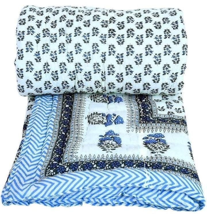 Ahnef Furnishing Single Bed Organic Cotton Jaipuri Razai Bed Blanket Ac Quilt for Winter Soft Light Weight Rajasthani Traditional Rajai Cotton Comforter (WHAITE BUTI, Single Bad)