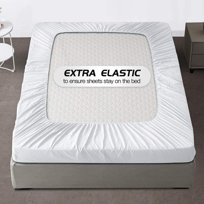 EASY BEDDING- 400 TC All Over Elastic Fitted Bedsheet with 2 Pillow Cover- Full Elastic Fitted- 100% Cotton 10" Deep Pocket Fitted Sheet Bedspread-Light Grey Solid,Single Size