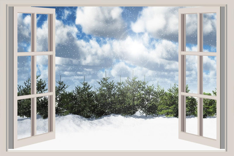 JVERF - JZZA28032 Seasons Winter Fir Snow Clouds| Self-Adhesive Open Window Wall Sticker