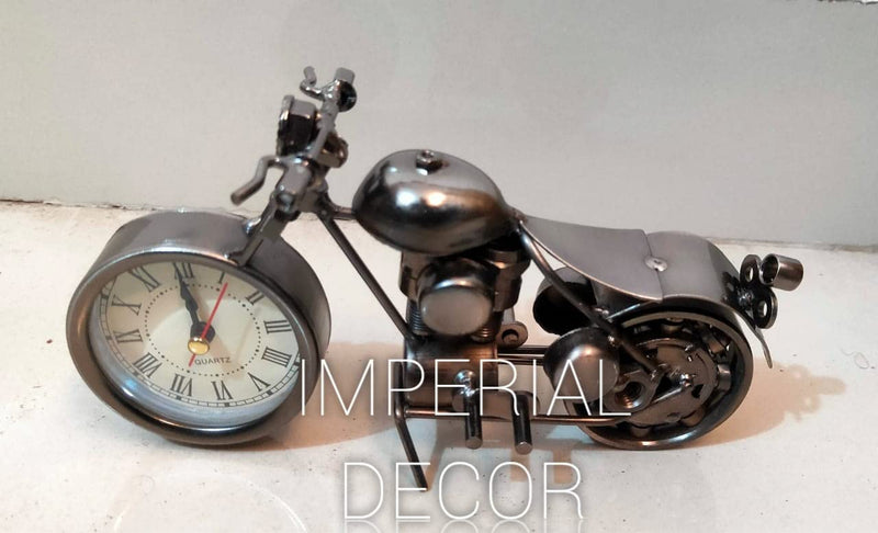 Imperial Decor Metal Handmade Royal Look Showpiece Motor Bike with Clock | Decorative Indian Cruise Shape | (28 cm)