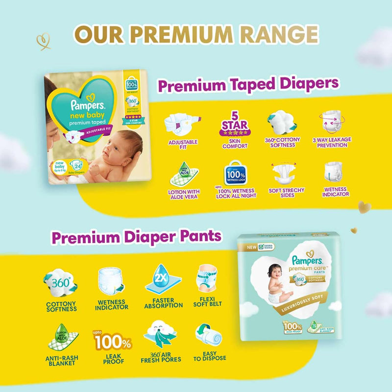 Pampers Active Baby Tape Style Baby Diapers, New Born/Extra Small (NB/XS) Size, 24 Count, Adjustable Fit with 5 star skin protection, Up to 5kg Diapers