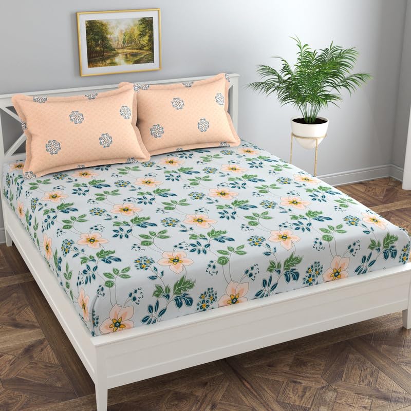 Florida 180 TC Cotton King Size Bedsheet for Double Bed with 2 Pillow Cover Size (228 X 275 Cm) Pillow (46X69) Cm Orange