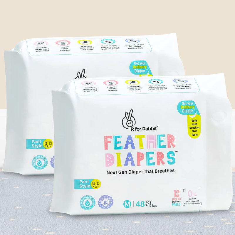 R for Rabbit Medium Size Premium Feather Diaper for Baby 7 to 12 kgs (96 Combo Pack Offer)