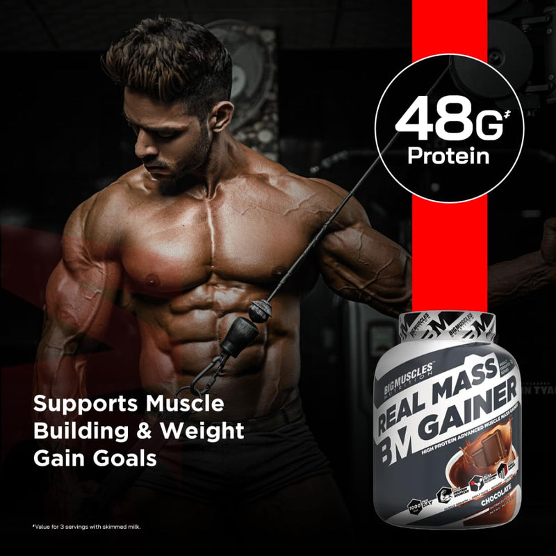 Bigmuscles Nutrition Real Mass Gainer [5Kg, Chocolate] | Lean Whey Protein Muscle Mass Gainer | Complex Carbohydrates, | 1000 Calories | Reduces Muscle Breakdown | Boosts Metabolism