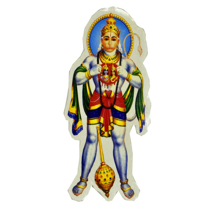 AFH Lord Hanuman Gadhadhari Sticker Decal for Pooja, Car, Home, Office Dcor (Length- 13.5 cm x Width - 6.5 cm)